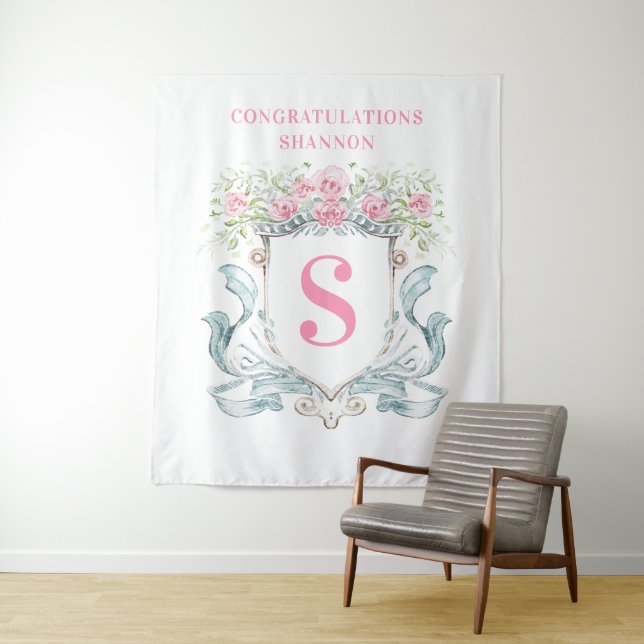 Tenture Élégante crête de Fête des mariées avec fond Rose (En situation)