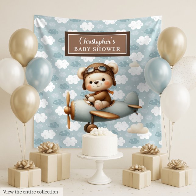 Tenture Elégante décoration de baby shower de pilote d'our (Elegant teddy bear pilot baby shower wall decor Tapestry)