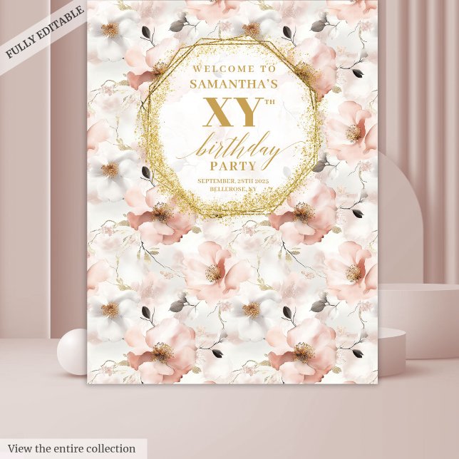 Tenture Elégante Dusty Pink Ivory Gold Anniversaire (Elegant Dusty Pink Ivory Gold Birthday Backdrop

)