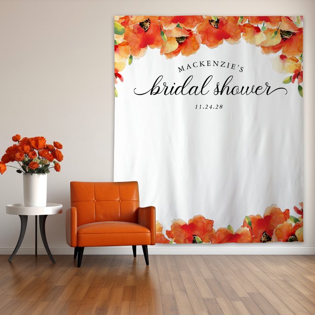 Tenture Elégante Fête des mariées de pavot doré (Elegant Golden Poppy Bridal Shower Backdrop)
