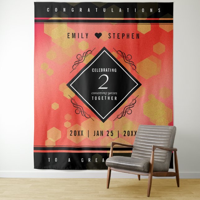 Tenture Élégante fête du 2e anniversaire du Mariage Garnet (En situation)