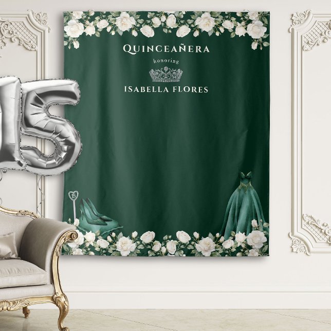 Tenture Elégante Quinceanera Floral Princess Green fond (Green Backdrop from the Princess Dress and Roses Quinceanera Collection by Darling & May)