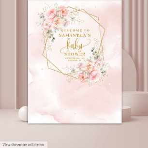 Tenture Elégante toile de fond de baby shower à fleurs ros