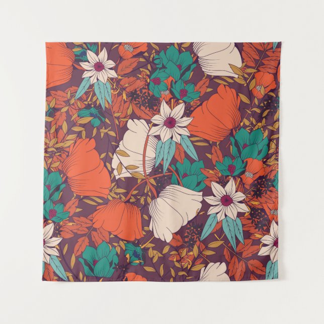 Tenture Éléments Floraux : Dessin Main Sans Couture. (Devant)