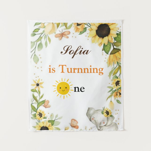 Tenture Elephant and Sunflower Animal First Birthday (Devant)