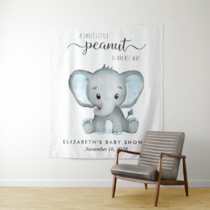 Tenture Elephant Blue Watercolor Baby Boy Shower Arrière-p