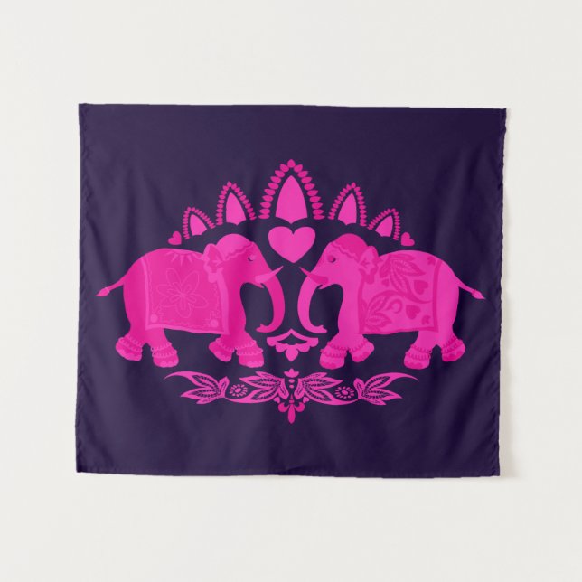 Tenture Elephant Ethnic Print Rose Blue (Devant (Horizontal))