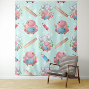 Tenture Éléphant motif de rentrée scolaire