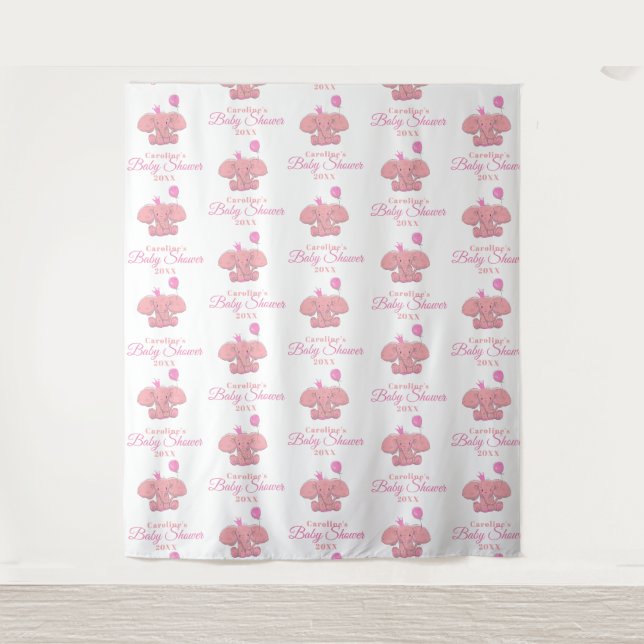 Tenture Éléphant rose Baby shower| Étape et répétition (Devant)