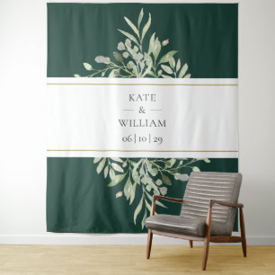 Tenture Emerald Green Foliage Mariage Photo Booth fond