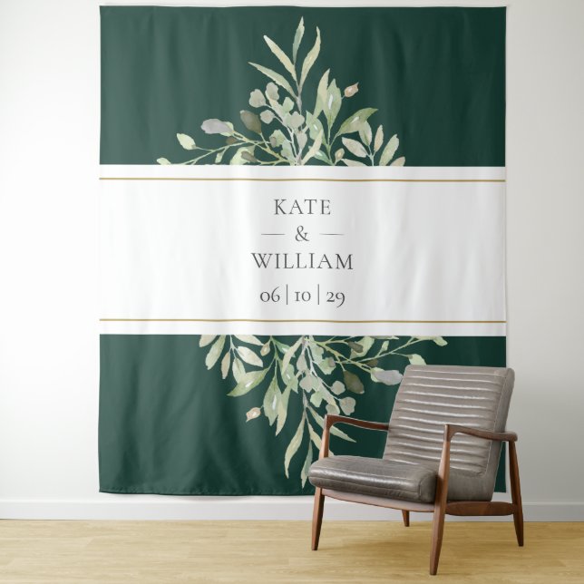 Tenture Emerald Green Foliage Mariage Photo Booth fond (En situation)
