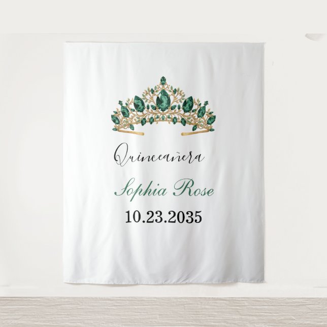 Tenture Emerald Green Gold Tiara Quinceañera Tapestry (Devant)