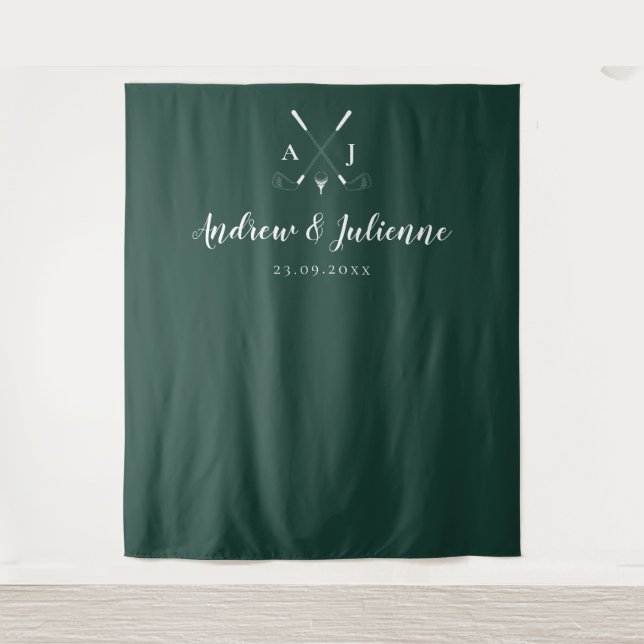 Tenture Emerald Green Monogram Golf Mariage Photo fond (Devant)