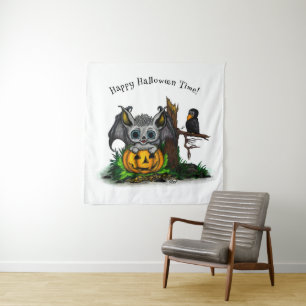 Tenture En attendant Halloween, Chauve-souris et Corbeau m