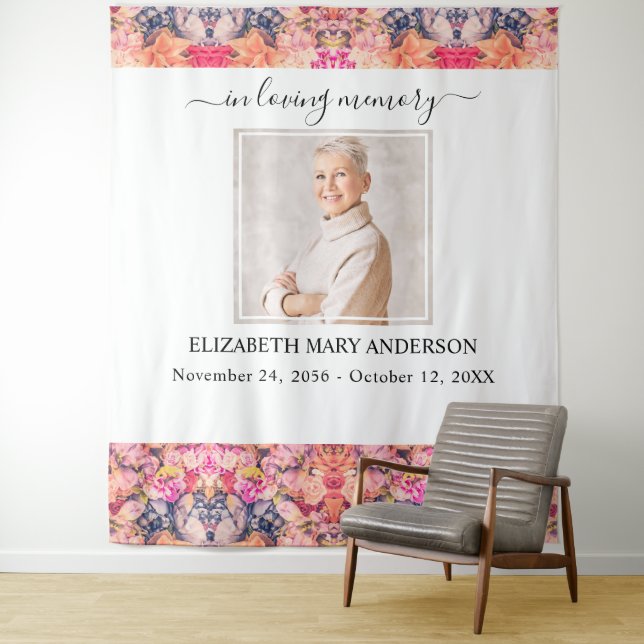 Tenture En Mémoire Amoureuse Photo Bright Floral Memorial (En situation)