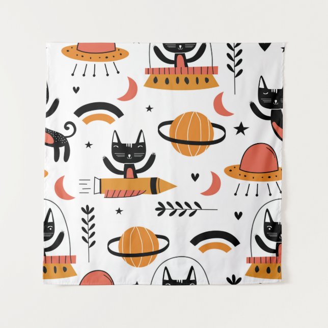 Tenture Ensemble de chats mignons illustration design vint (Devant)