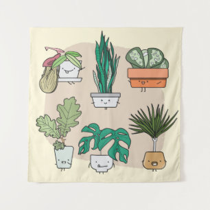 Tenture Ensemble de plantes de maison mignons dans des pot