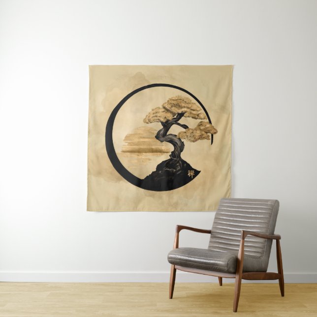 Tenture Enso Zen Circle Bonsai - Golden Sunrise (En situation (horizontale))