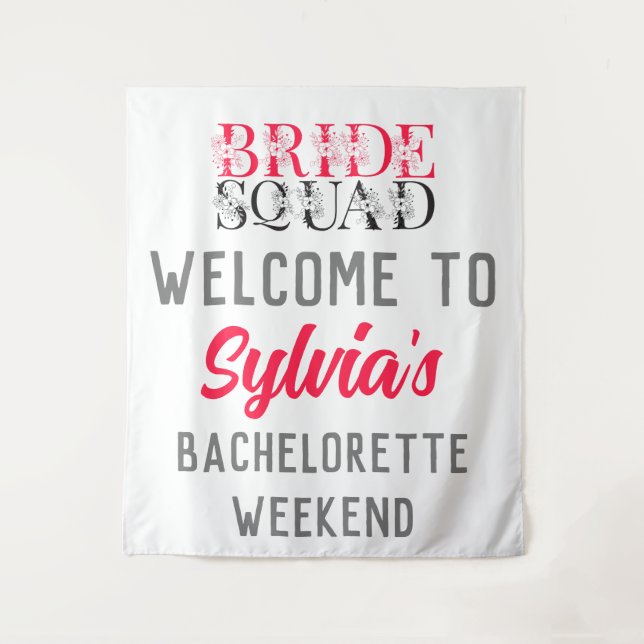Tenture Équipe de mariées | Pink Bachelorte Party Bridesma (Devant)