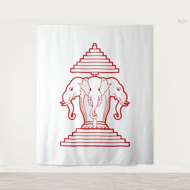 Tenture Erawan Three Headed Elephant Lao / Laos Flag (Devant)