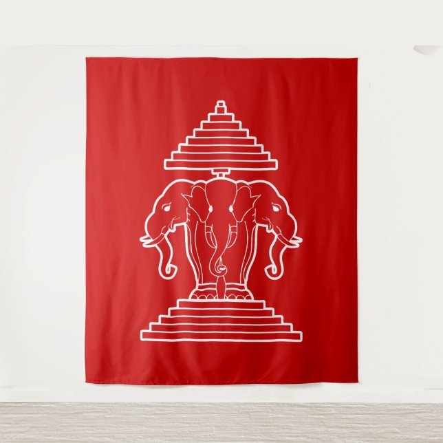 Tenture Erawan Three Headed Elephant Lao / Laos Flag (Devant)