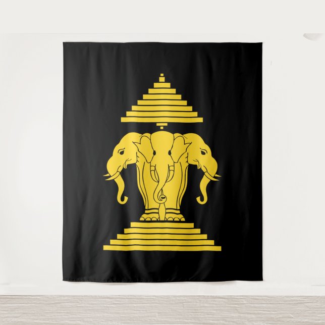 Tenture Erawan Yellow 3 Headed Elephant Lao / Laos Flag (Devant)