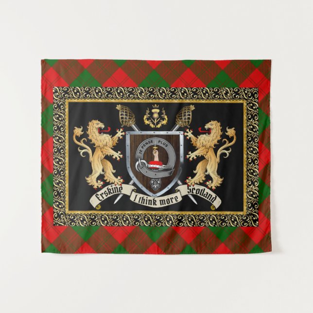 Tenture Erskine Clan Badge & Motto avec Lions (Devant (Horizontal))