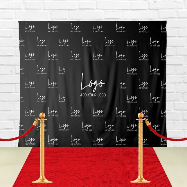 Tenture Étape de répétition de l'étape du logo personnalis (Black Custom Business Logo Step Repeat Backdrop
)
