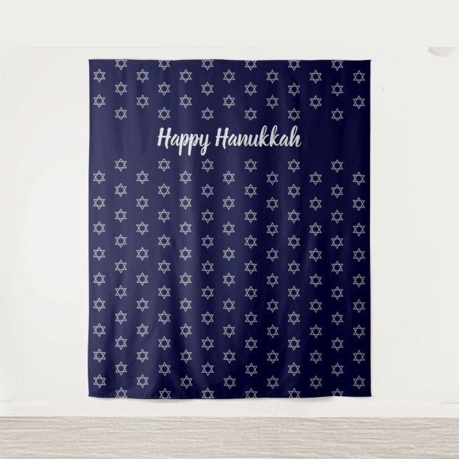 Tenture ÉTOILE DE DAVID | Happy Hanoukka Blue | Arrière-pl (Devant)