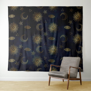 Tenture Étoiles célestes Blue Gold Sun Moon