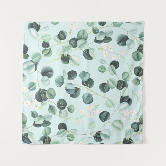 Tenture Eucalyptus Bliss : Motif d'aquarelle turquoise. (Devant)