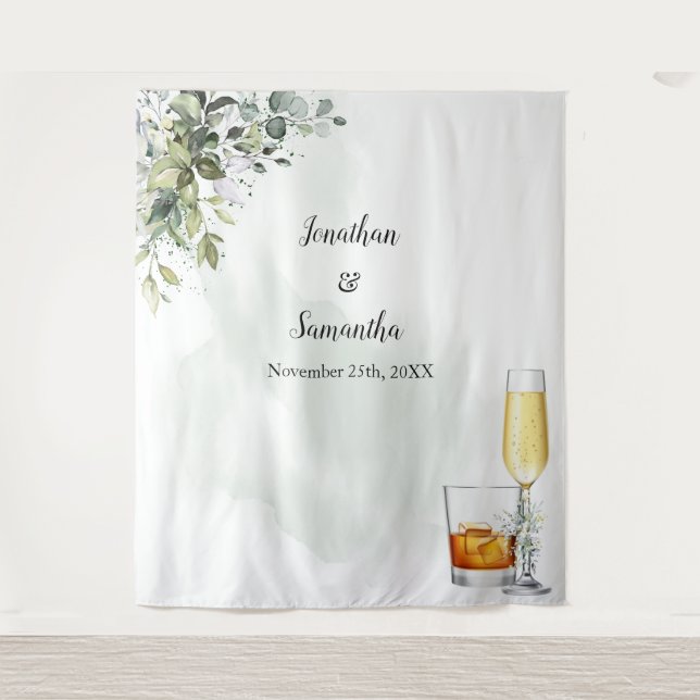 Tenture Eucalyptus Bubbles & Bourbon Wedding shower (Devant)