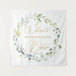 Tenture Eucalyptus Herbal Cross Baby Baptism Tapestry