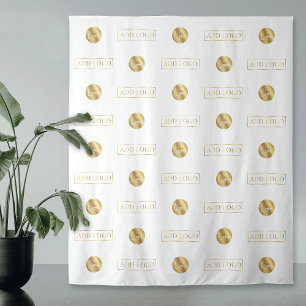 Tenture Événement à répétition avec deux logos Blanc et Or