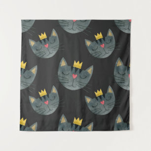 Tenture Face de chat aquarelle, noir sans soudure.