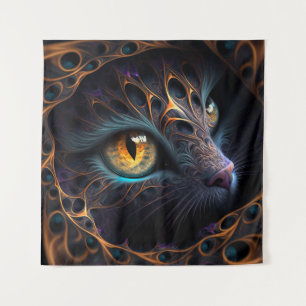 Tenture Face de chat fractale en noir et colorants vibrant