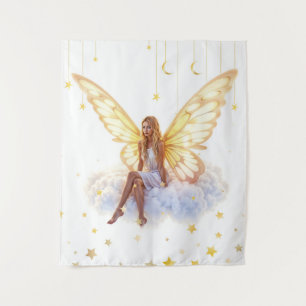 Tenture Fairy imaginaire blonde fille nuage assis magique