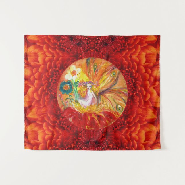 Tenture FAIRY OF THE FLOWERS Red Yellow Imaginaire (Devant (Horizontal))