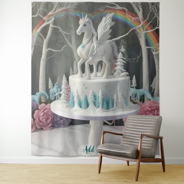 Tenture Fairy Unicorn Cake Wall Art Backdrop Banner (En situation)