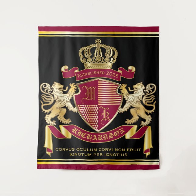 Tenture Faites votre propre blason d'armoiries d'or rouge (Devant)