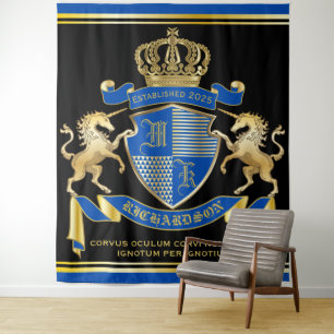 Tenture Faites votre propre blason Unicorn Emblem Bleu