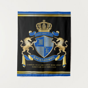 Tenture Faites votre propre blason Unicorn Emblem Bleu