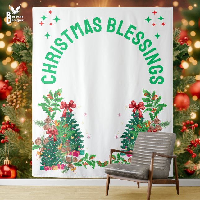 Tenture Famille de Noël Réunion photo Contexte (CHRISTMAS BLESSINGS tapestry backdrop for festive family reunion photoshoots. Ideal Christmas decor.)