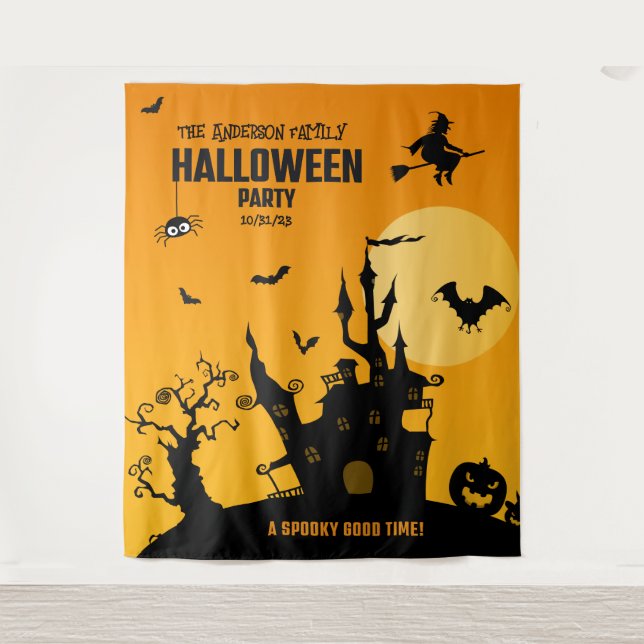 Tenture Famille Haunted Mansion Halloween Party Contexte (Devant)