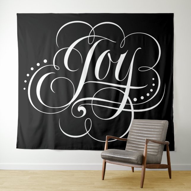 Tenture Fancy JOY Calligraphie Lettres Elégant Noir (En situation (horizontale))