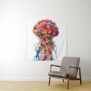Tenture Fantaisie de méduse florale vibrante avec teinte q