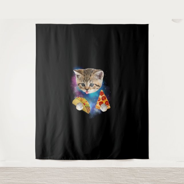 Tenture Fantaisie Galaxy Chemise de chat _ Space Cat Eat P (Devant)