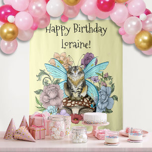 Tenture Fantaisie Pastel Chat Féerique Tigré Floral