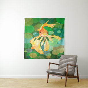 Tenture Fantastique poisson d'or avec bulles vertes Vector
