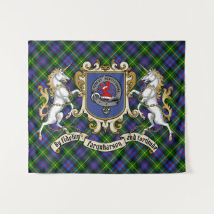 Tenture Farquharson Clan Badge & Unicorns avec Tartan